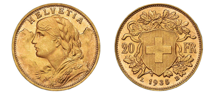 20 Francos suizos vreneli oro